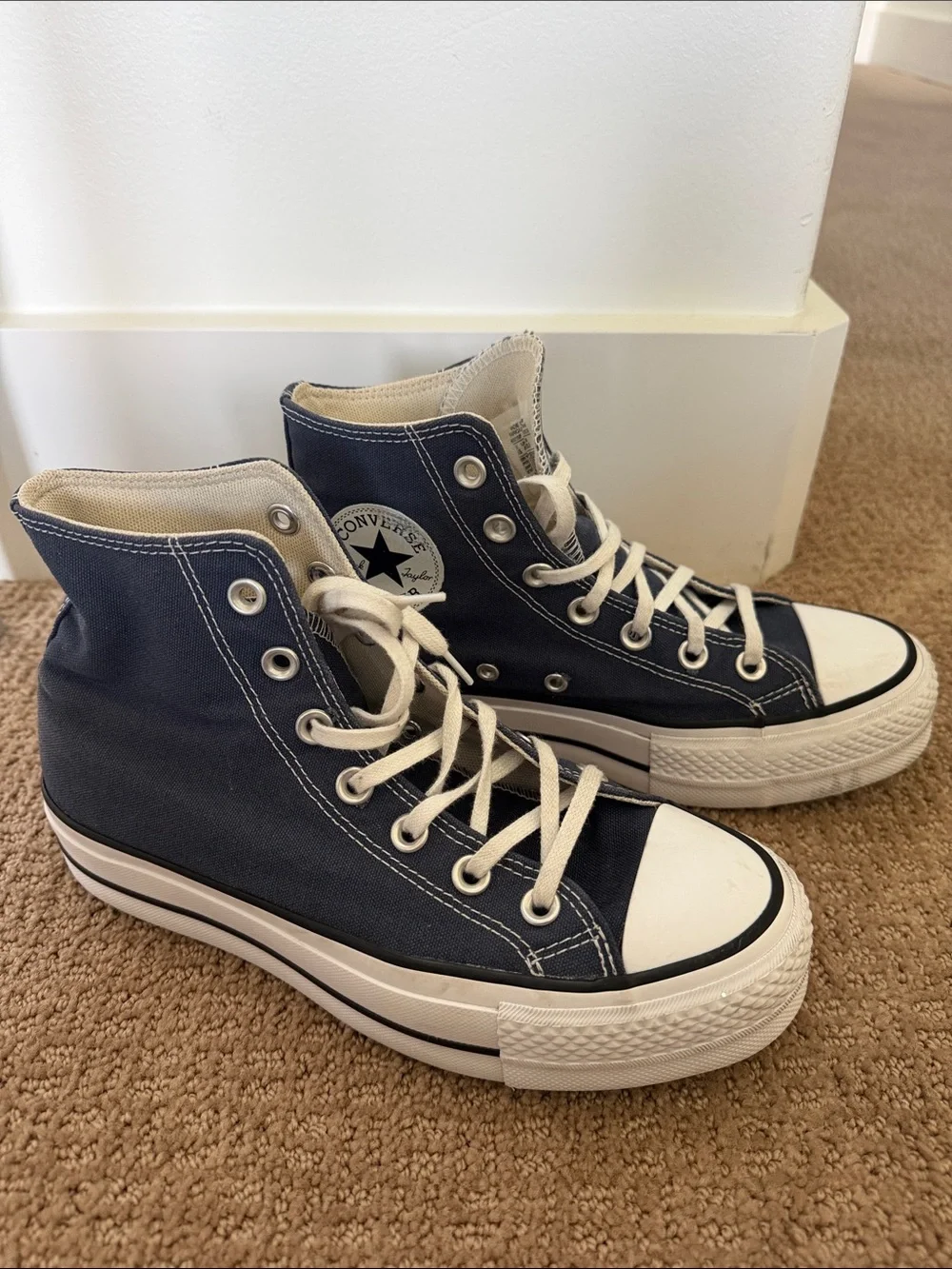 Converse Women’s Navy High Top Sneakers with platform